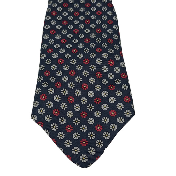 Stix Baer & Fuller Silk Necktie Navy White Red Flowers 57" - Picture 2 of 5